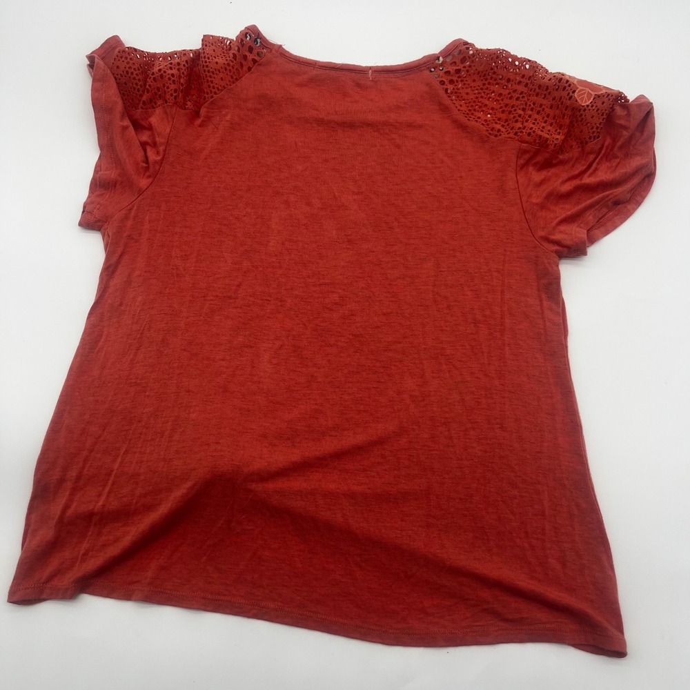 Rewind Womens Rust Orange Crochet Lace Floral Shoulder Knot Front Top Medium - Picture 8 of 10